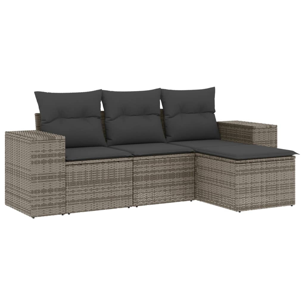 4-delige Loungeset met kussens poly rattan grijs is nu te koop bij PeponiXL, paradijselijk wonen!