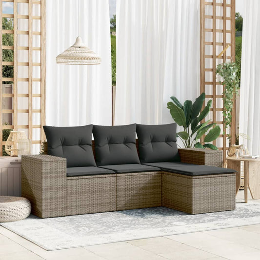 4-delige Loungeset met kussens poly rattan grijs is nu te koop bij PeponiXL, paradijselijk wonen!