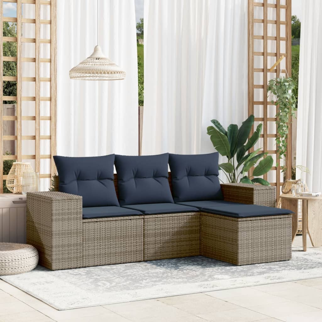 4-delige tuinbankset met kussens, grijs polyrotan is nu te koop bij PeponiXL, paradijselijk wonen!