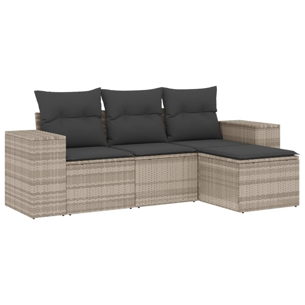 4-delige Loungeset met kussens poly rattan lichtgrijs is nu te koop bij PeponiXL, paradijselijk wonen!