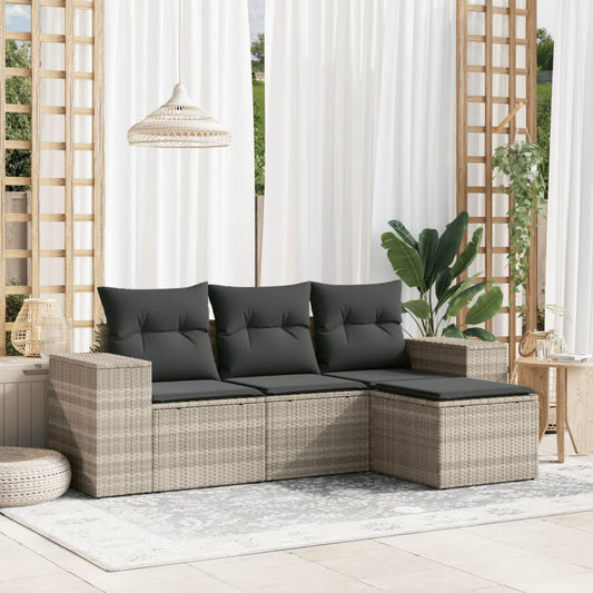 4-delige Loungeset met kussens poly rattan lichtgrijs is nu te koop bij PeponiXL, paradijselijk wonen!