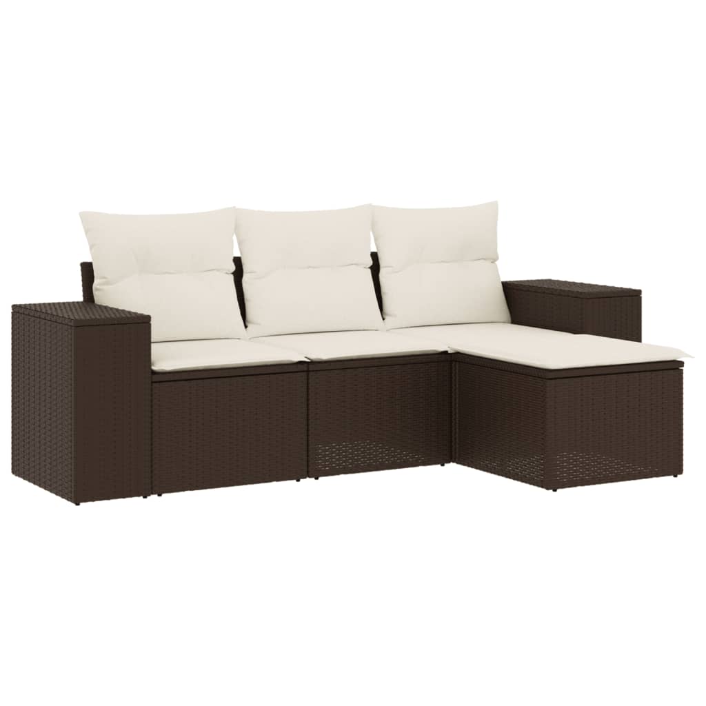 4-delige Loungeset met kussens poly rattan bruin is nu te koop bij PeponiXL, paradijselijk wonen!