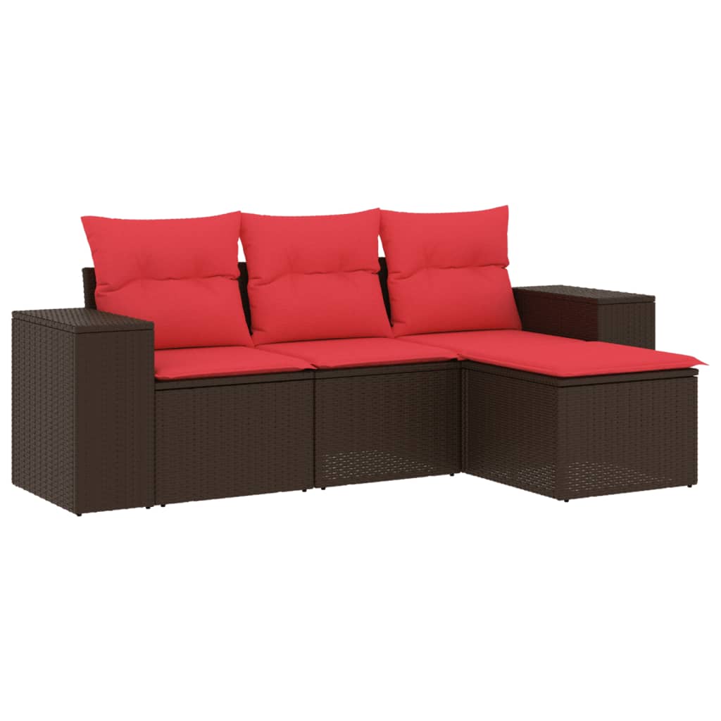 4-delige tuinbankset met kussens, bruin polyrotan is nu te koop bij PeponiXL, paradijselijk wonen!