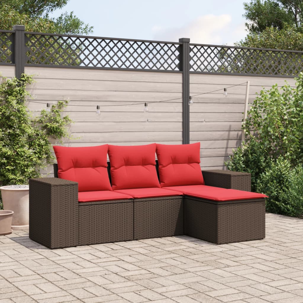 4-delige tuinbankset met kussens, bruin polyrotan is nu te koop bij PeponiXL, paradijselijk wonen!