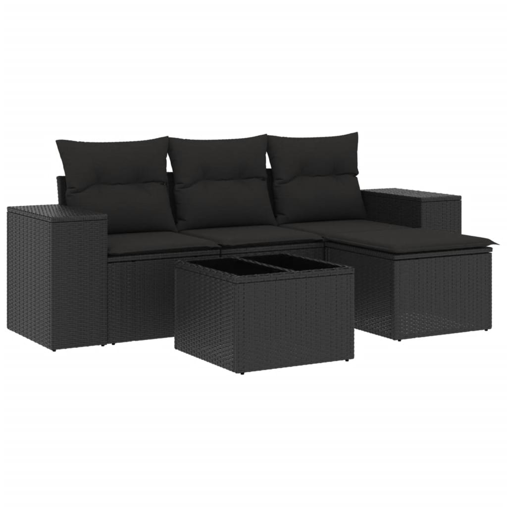 5-delige Loungeset met kussens poly rattan zwart is nu te koop bij PeponiXL, paradijselijk wonen!