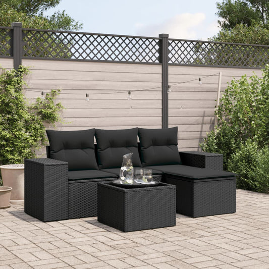 5-delige Loungeset met kussens poly rattan zwart is nu te koop bij PeponiXL, paradijselijk wonen!