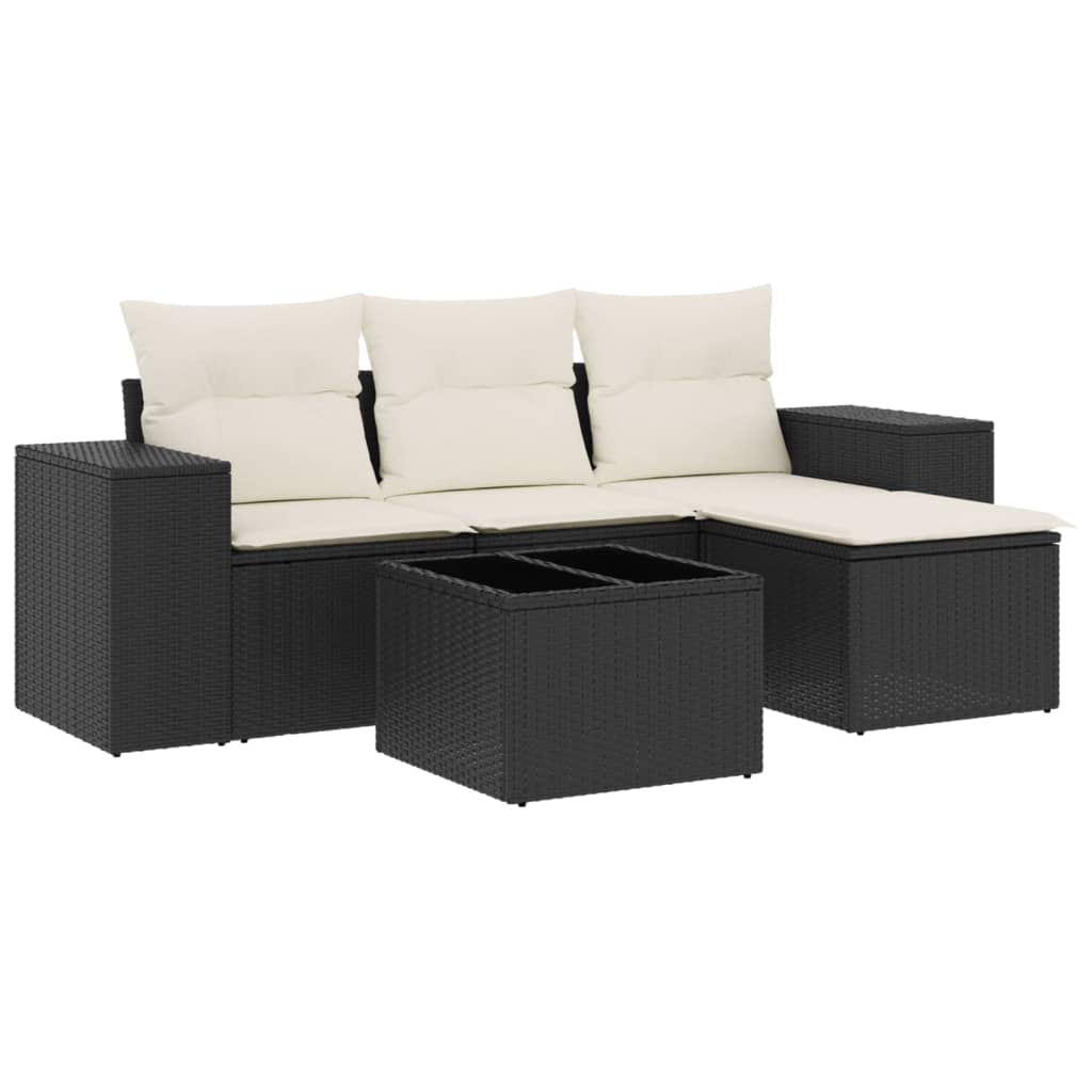 5-delige Loungeset met kussens poly rattan zwart is nu te koop bij PeponiXL, paradijselijk wonen!