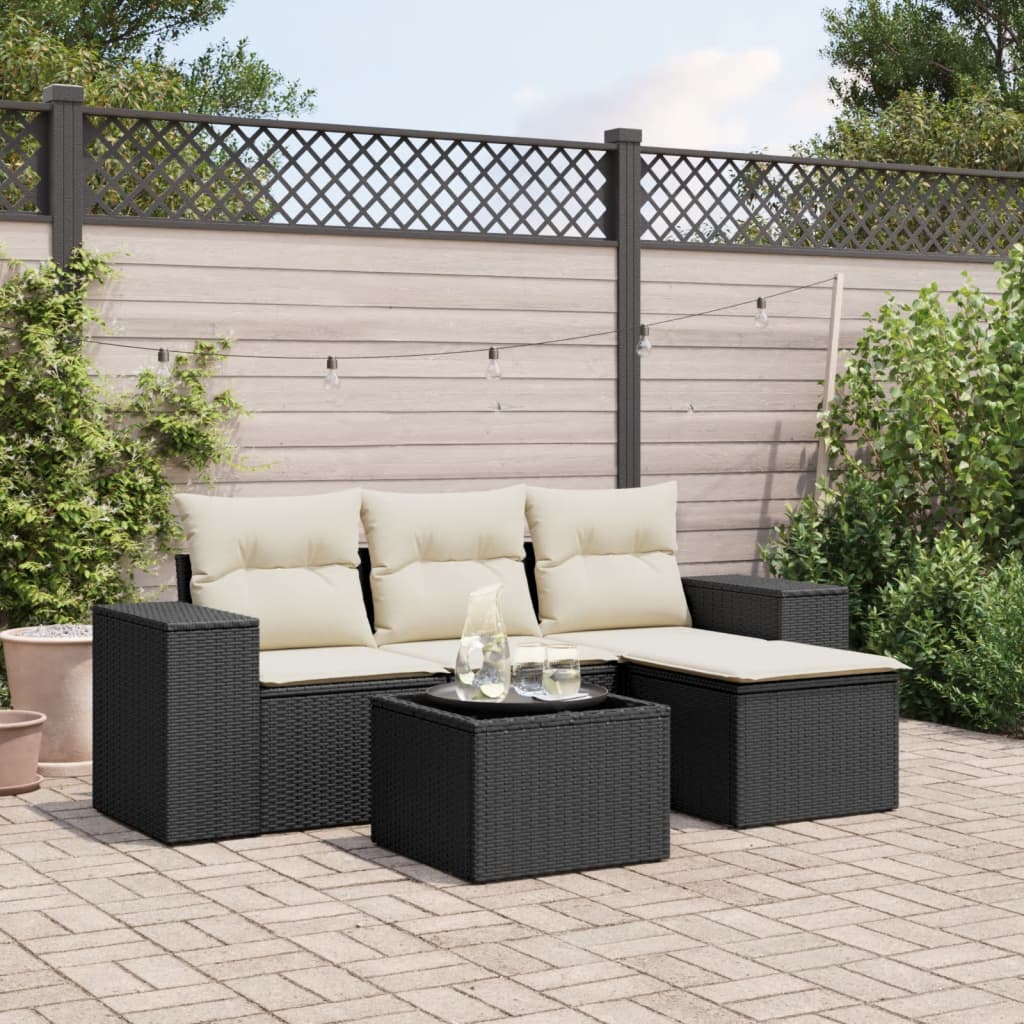 5-delige Loungeset met kussens poly rattan zwart is nu te koop bij PeponiXL, paradijselijk wonen!