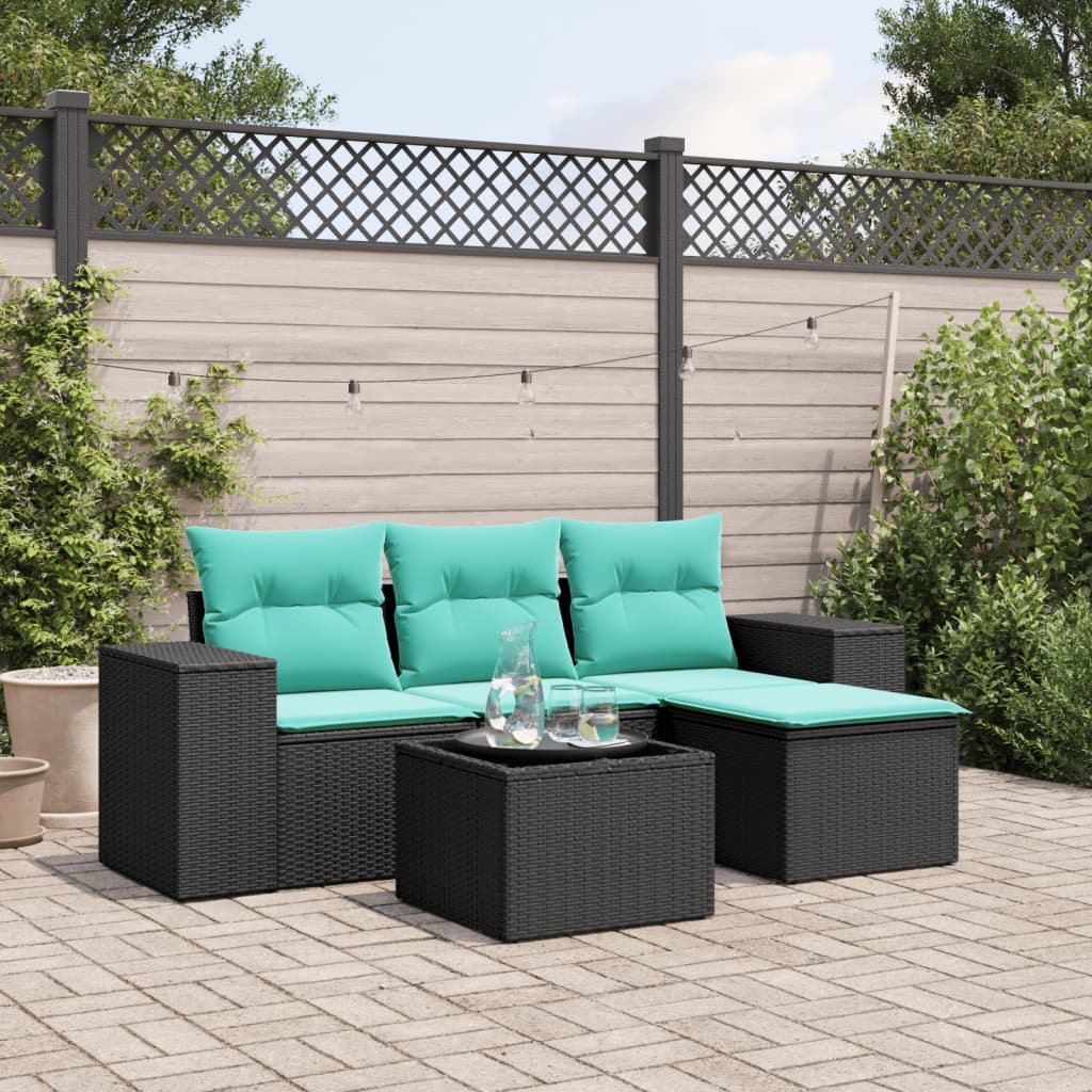 5-delige tuinbankset met kussens van zwart polyrotan is nu te koop bij PeponiXL, paradijselijk wonen!