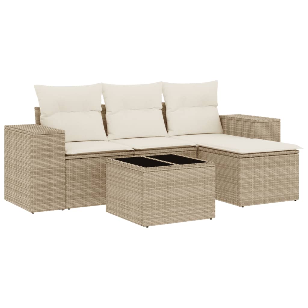 5-delige Loungeset met kussens poly rattan beige is nu te koop bij PeponiXL, paradijselijk wonen!