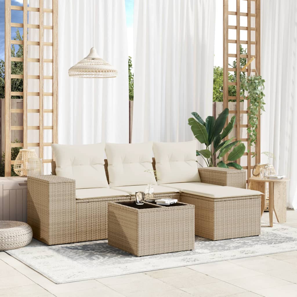 5-delige Loungeset met kussens poly rattan beige is nu te koop bij PeponiXL, paradijselijk wonen!