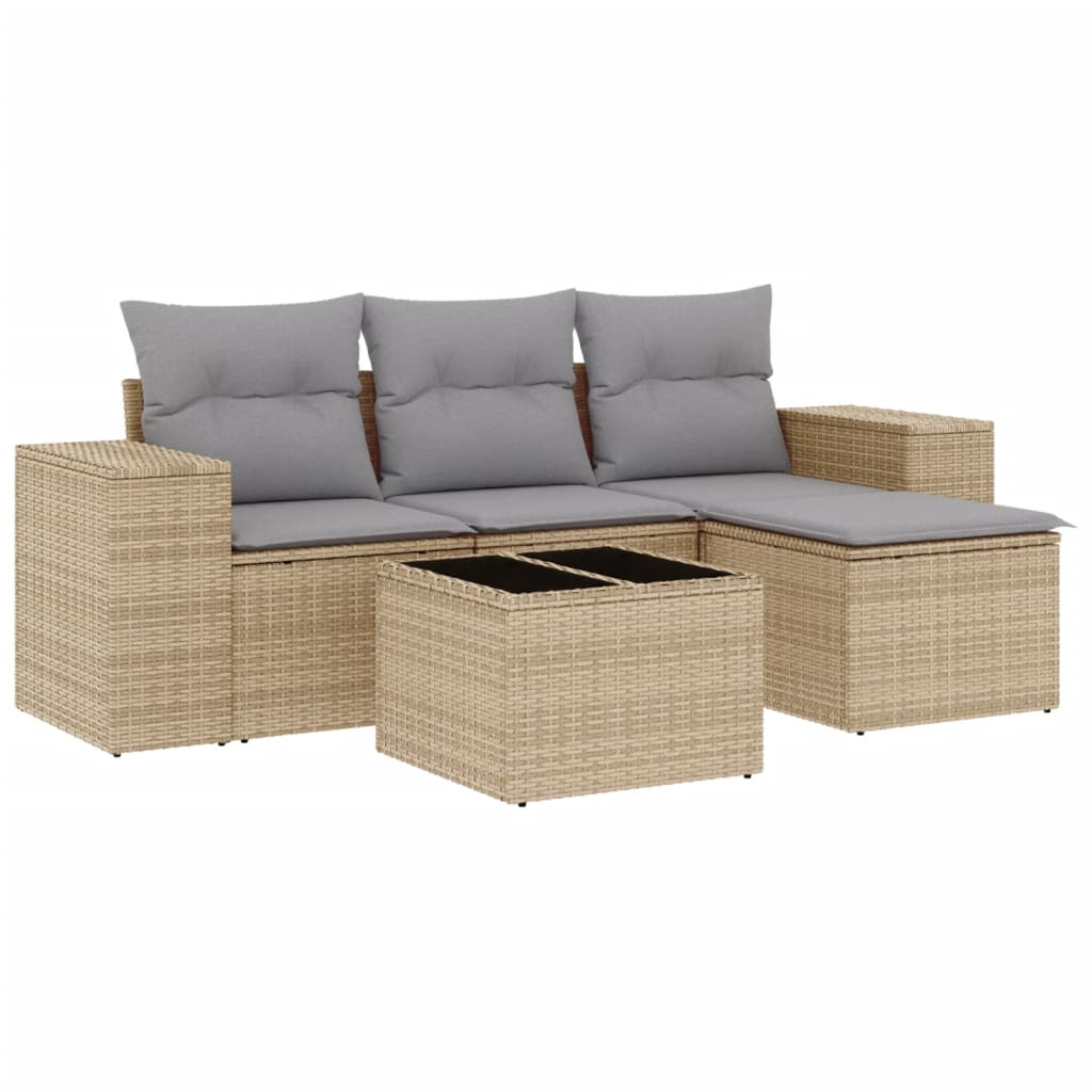 5-delige Loungeset met kussens poly rattan beige is nu te koop bij PeponiXL, paradijselijk wonen!