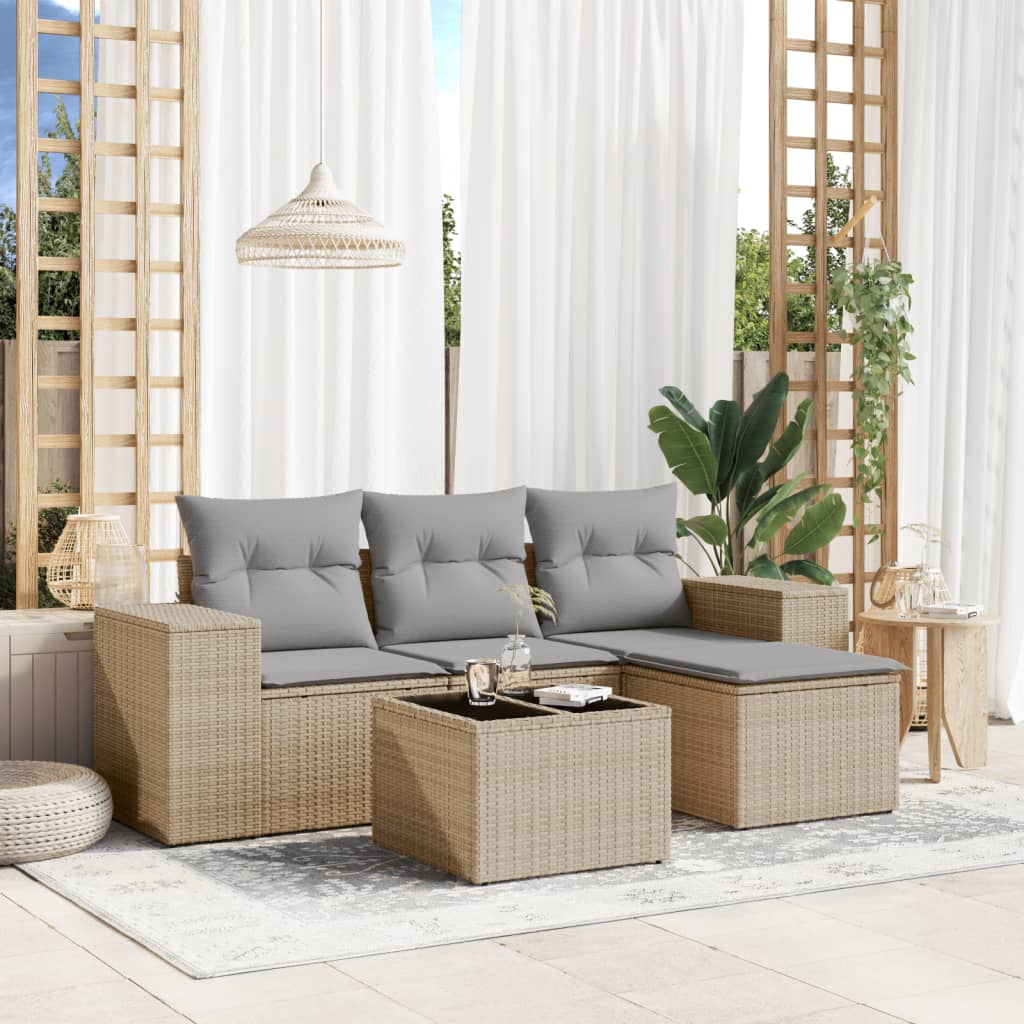 5-delige Loungeset met kussens poly rattan beige is nu te koop bij PeponiXL, paradijselijk wonen!