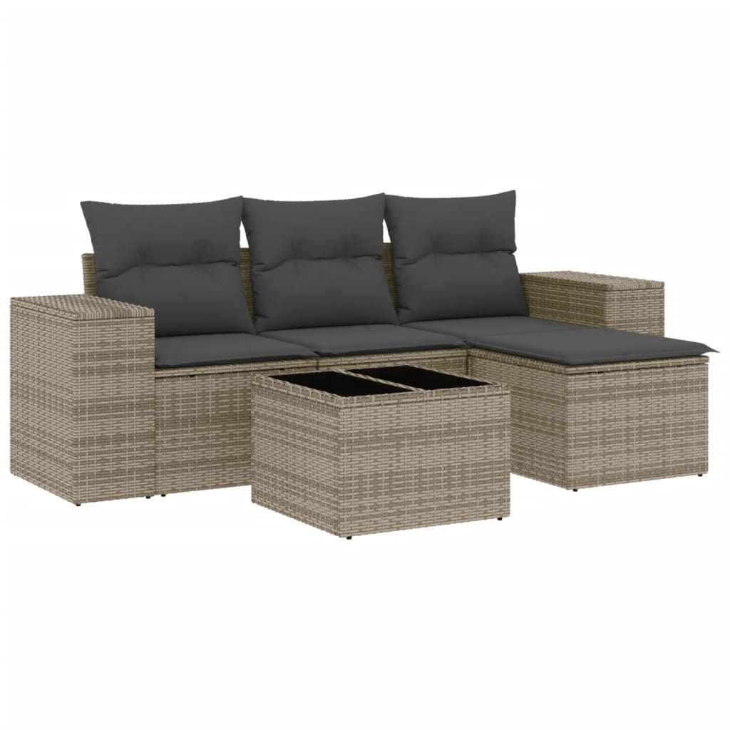 5-delige Loungeset met kussens poly rattan grijs is nu te koop bij PeponiXL, paradijselijk wonen!