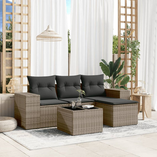 5-delige Loungeset met kussens poly rattan grijs is nu te koop bij PeponiXL, paradijselijk wonen!