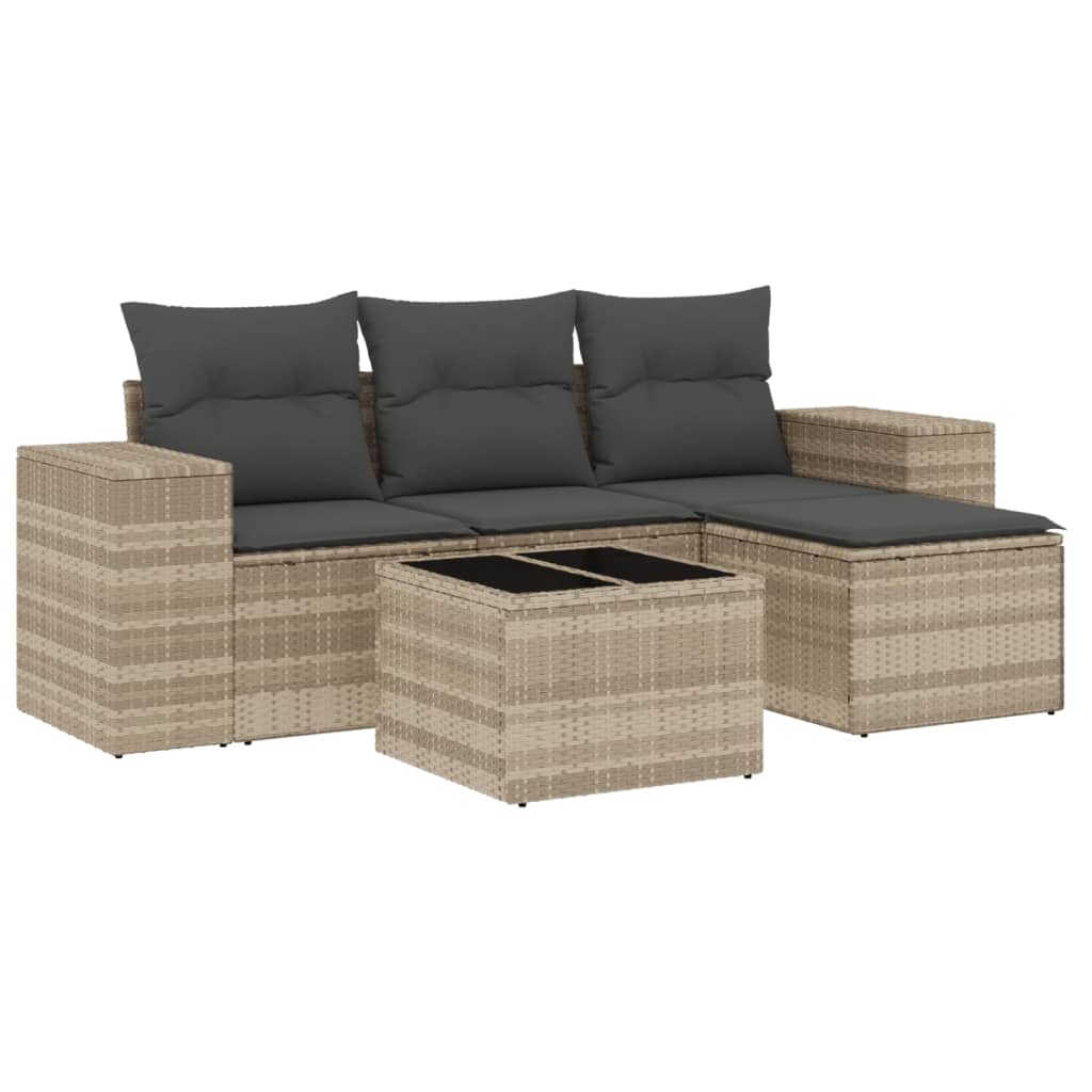5-delige Loungeset met kussens poly rattan lichtgrijs is nu te koop bij PeponiXL, paradijselijk wonen!