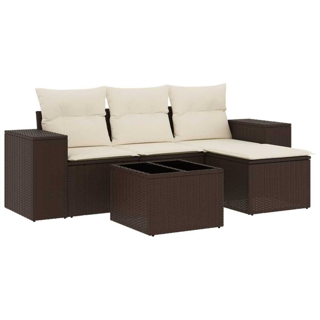 5-delige Loungeset met kussens poly rattan bruin is nu te koop bij PeponiXL, paradijselijk wonen!