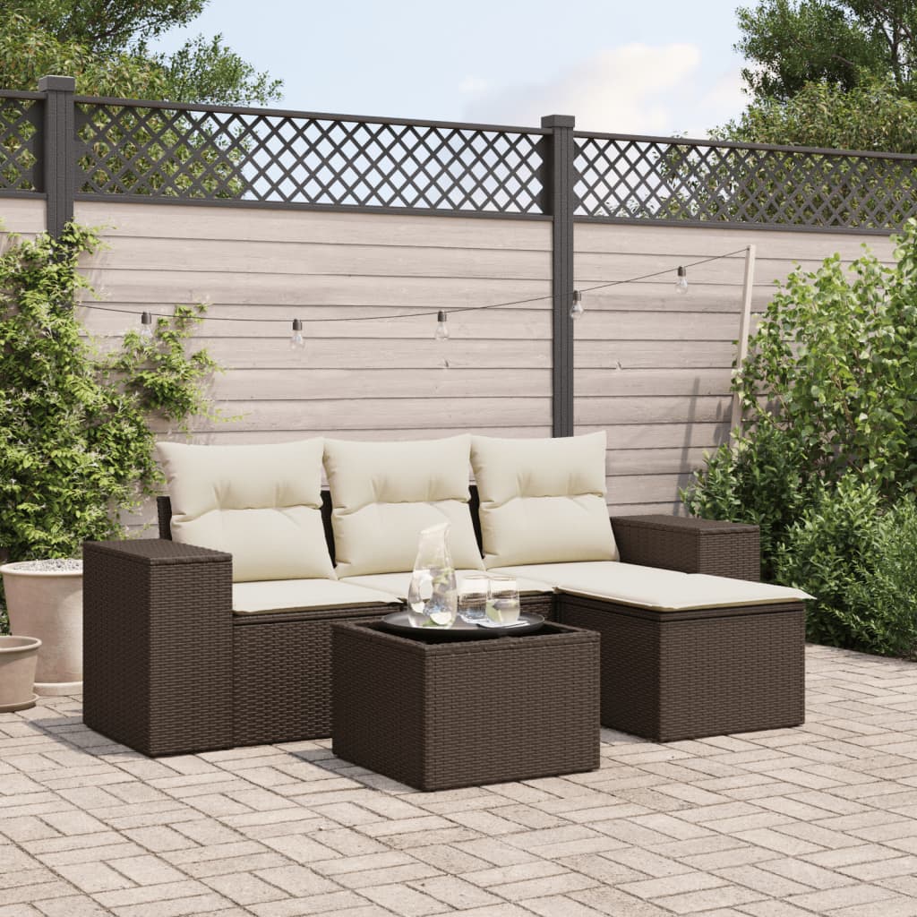 5-delige Loungeset met kussens poly rattan bruin is nu te koop bij PeponiXL, paradijselijk wonen!