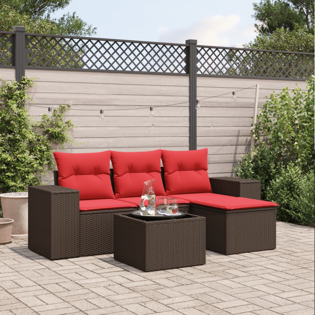 5-delige tuinbankset met kussens, bruin polyrotan is nu te koop bij PeponiXL, paradijselijk wonen!