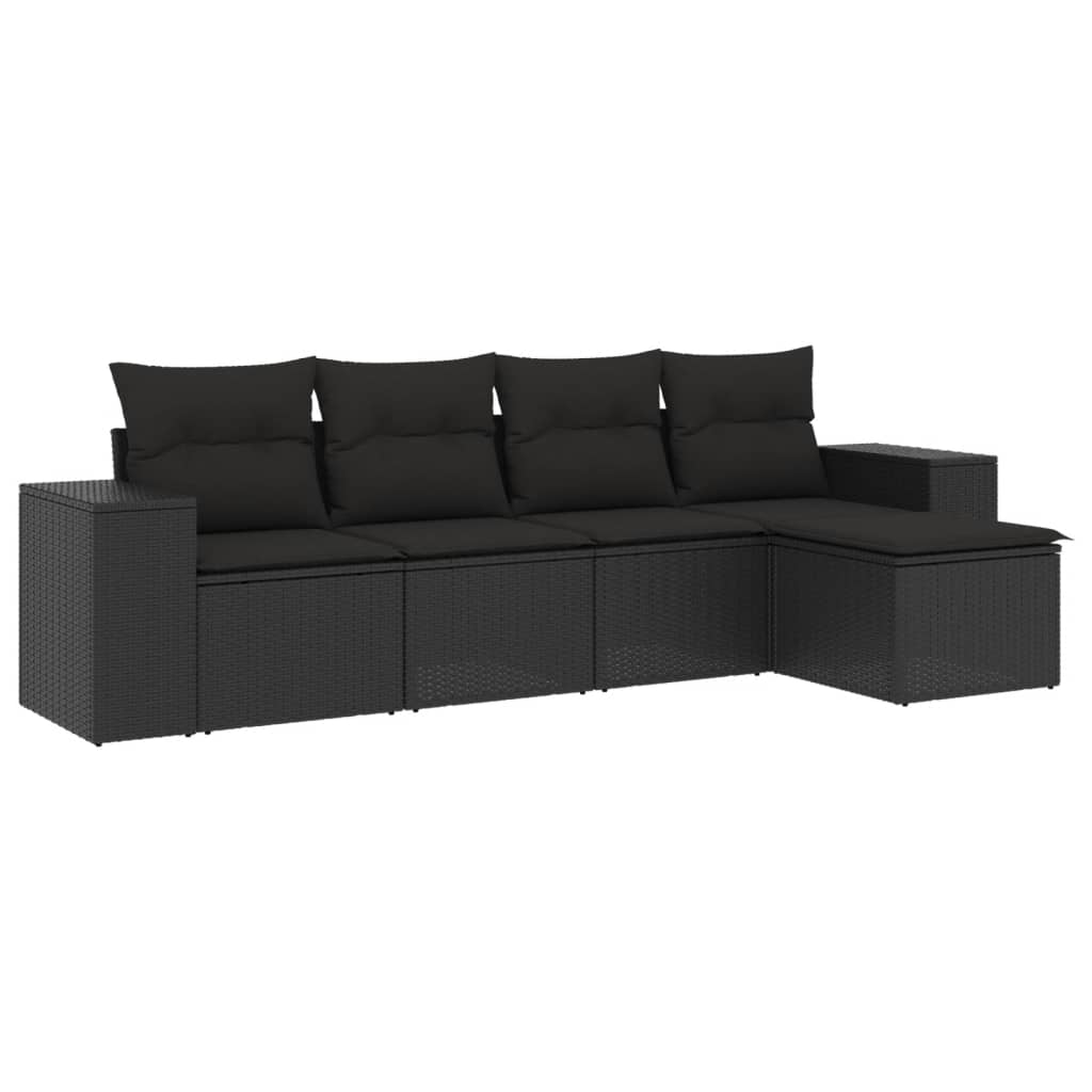 5-delige Loungeset met kussens poly rattan zwart is nu te koop bij PeponiXL, paradijselijk wonen!