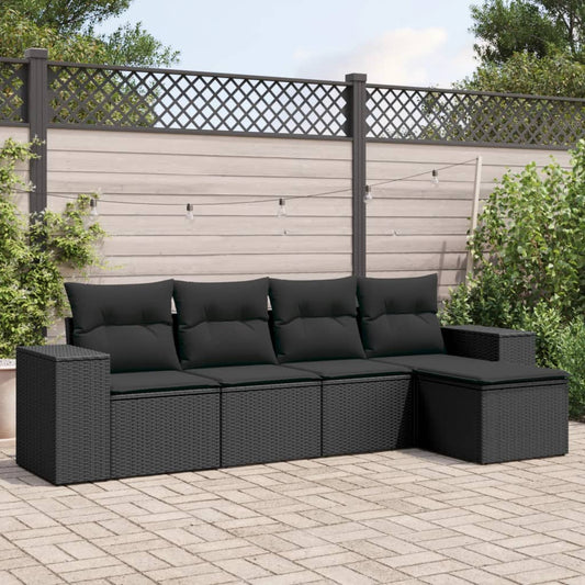 5-delige Loungeset met kussens poly rattan zwart is nu te koop bij PeponiXL, paradijselijk wonen!