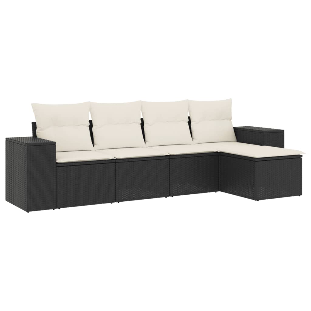 5-delige Loungeset met kussens poly rattan zwart is nu te koop bij PeponiXL, paradijselijk wonen!