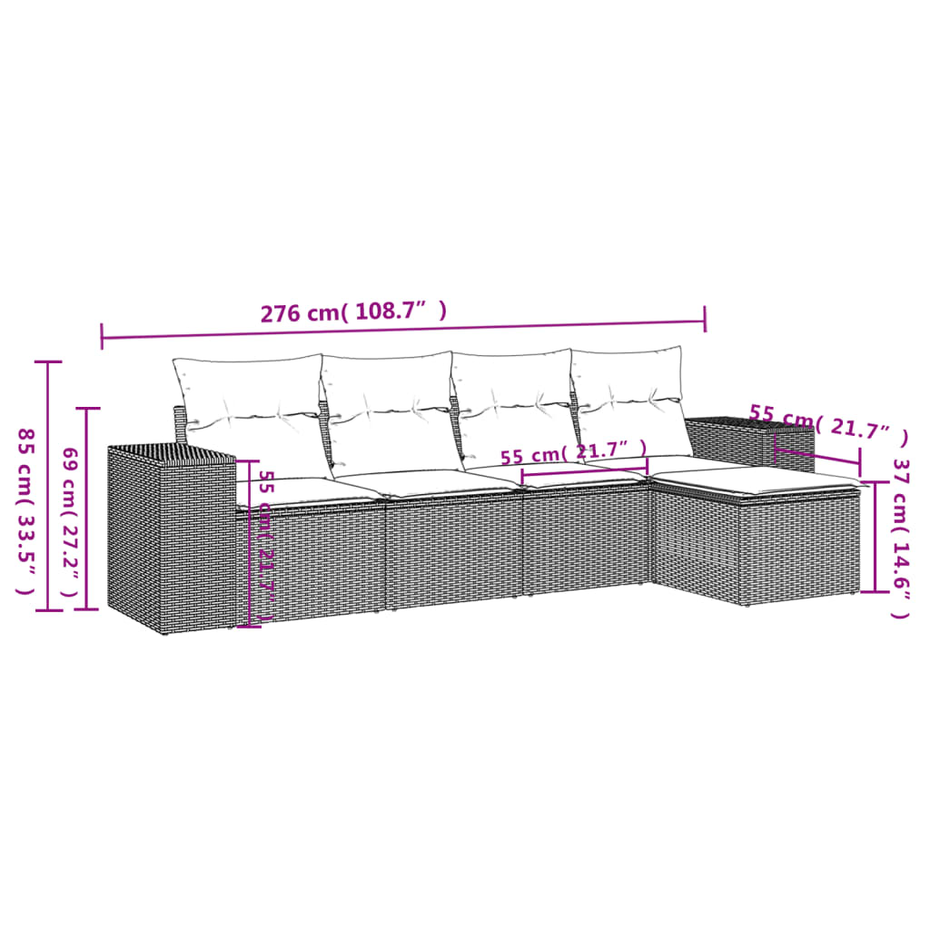 5-delige Loungeset met kussens poly rattan zwart is nu te koop bij PeponiXL, paradijselijk wonen!