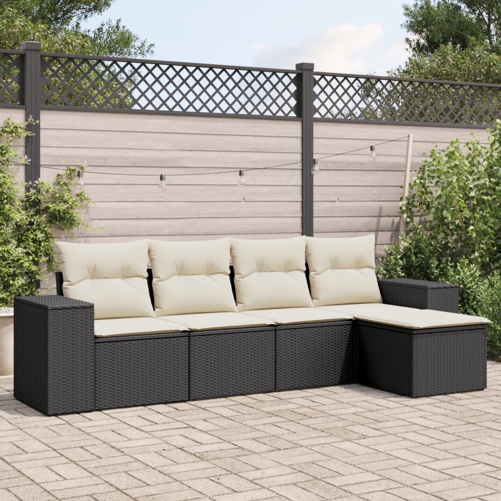 5-delige Loungeset met kussens poly rattan zwart is nu te koop bij PeponiXL, paradijselijk wonen!