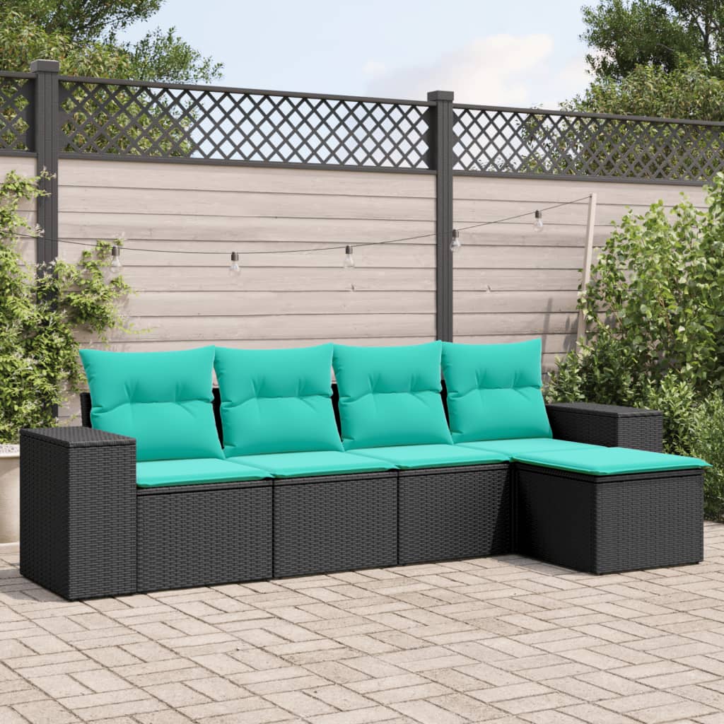 5-delige tuinbankset met kussens van zwart polyrotan is nu te koop bij PeponiXL, paradijselijk wonen!