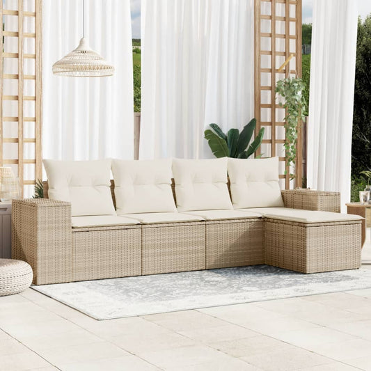 5-delige Loungeset met kussens poly rattan beige is nu te koop bij PeponiXL, paradijselijk wonen!