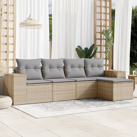 5-delige Loungeset met kussens poly rattan beige is nu te koop bij PeponiXL, paradijselijk wonen!