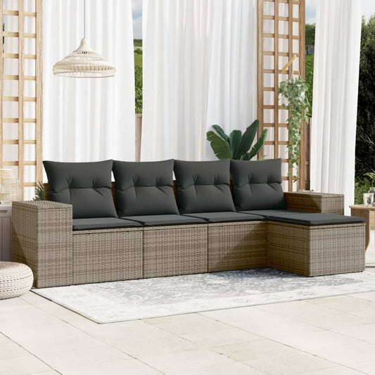 5-delige Loungeset met kussens poly rattan grijs is nu te koop bij PeponiXL, paradijselijk wonen!