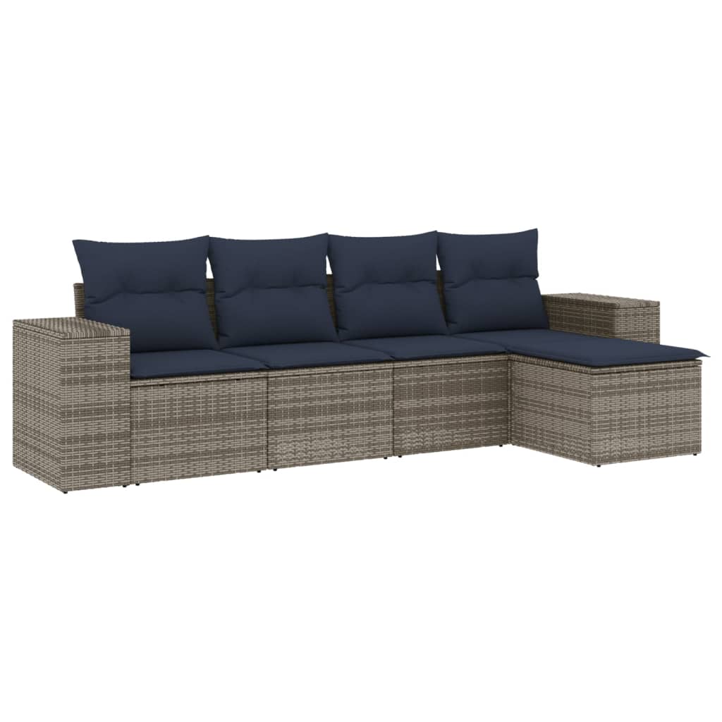 5-delige tuinbankset met kussens, grijs polyrotan is nu te koop bij PeponiXL, paradijselijk wonen!