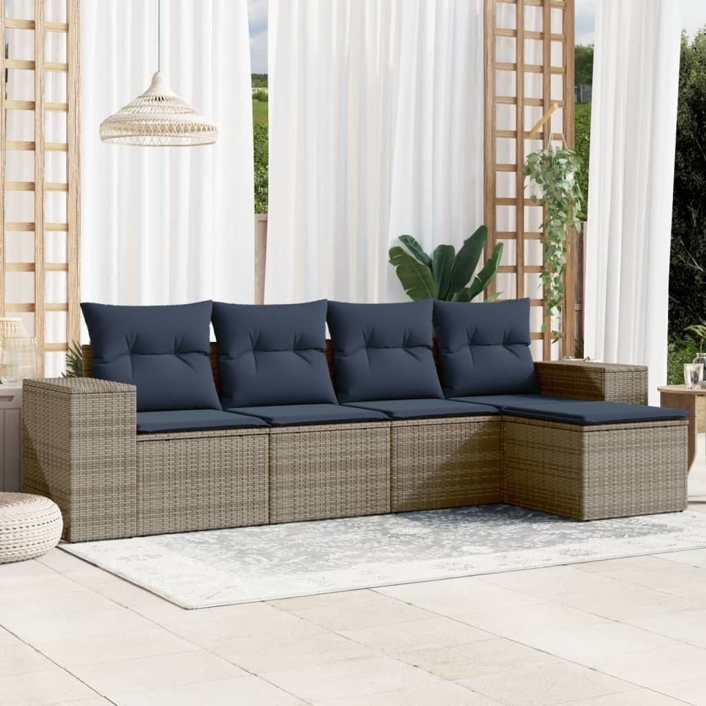 5-delige tuinbankset met kussens, grijs polyrotan is nu te koop bij PeponiXL, paradijselijk wonen!
