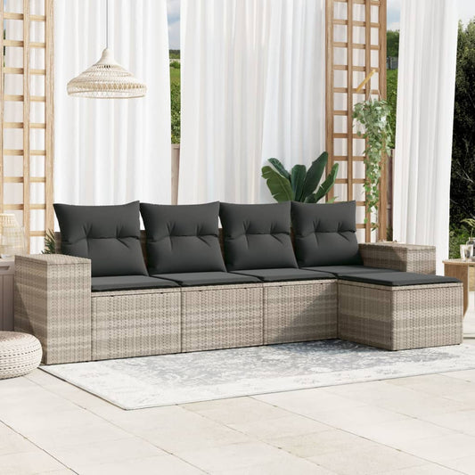 5-delige Loungeset met kussens poly rattan lichtgrijs is nu te koop bij PeponiXL, paradijselijk wonen!