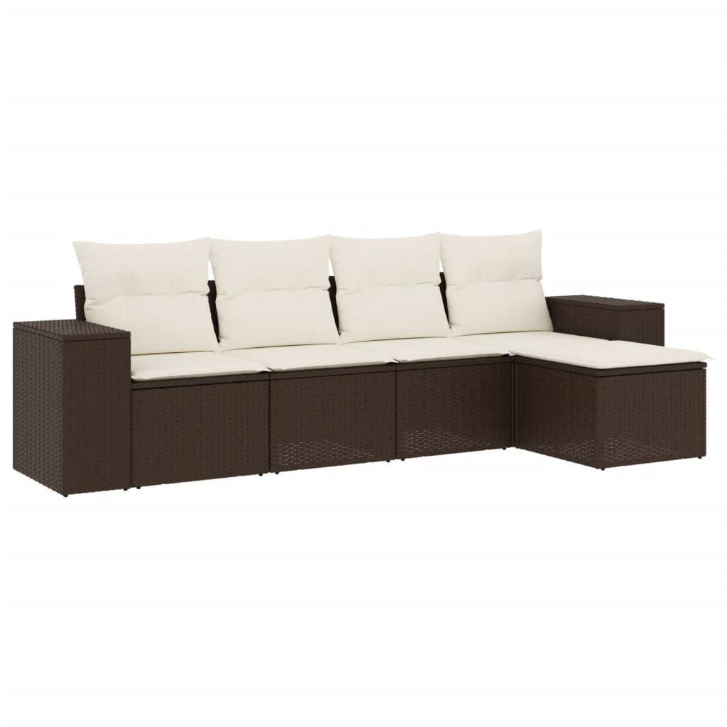 5-delige Loungeset met kussens poly rattan bruin is nu te koop bij PeponiXL, paradijselijk wonen!