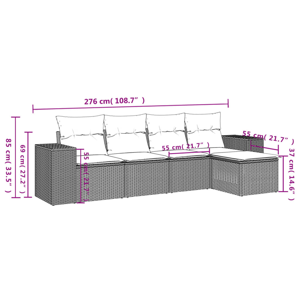 5-delige Loungeset met kussens poly rattan bruin is nu te koop bij PeponiXL, paradijselijk wonen!