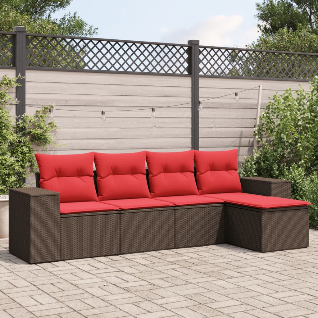 5-delige tuinbankset met kussens, bruin polyrotan is nu te koop bij PeponiXL, paradijselijk wonen!