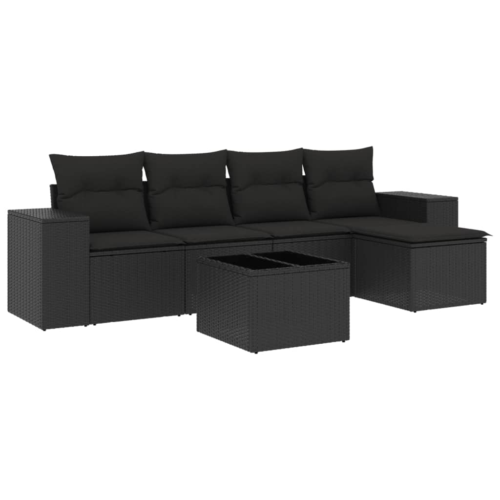 6-delige Loungeset met kussens poly rattan zwart is nu te koop bij PeponiXL, paradijselijk wonen!