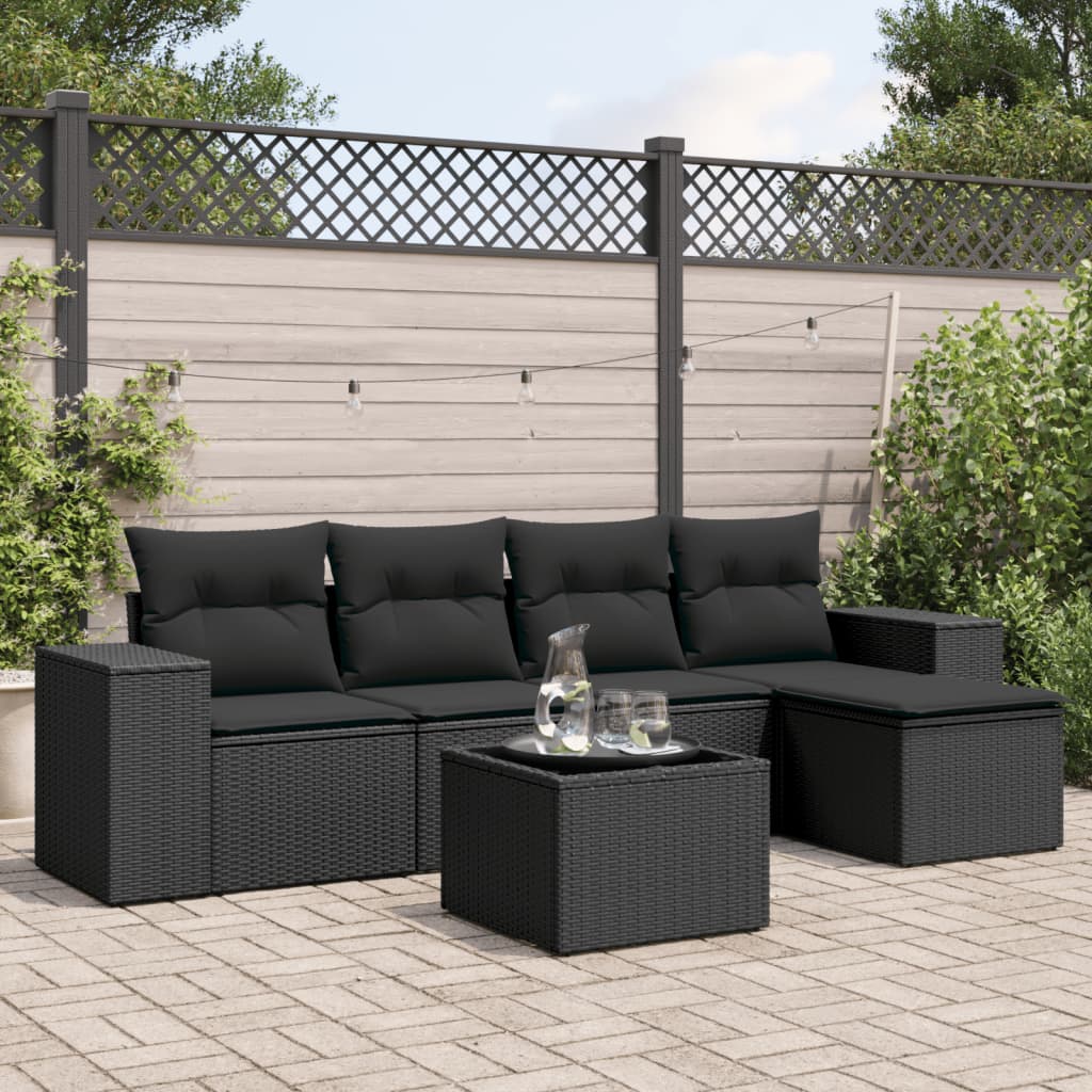 6-delige Loungeset met kussens poly rattan zwart is nu te koop bij PeponiXL, paradijselijk wonen!