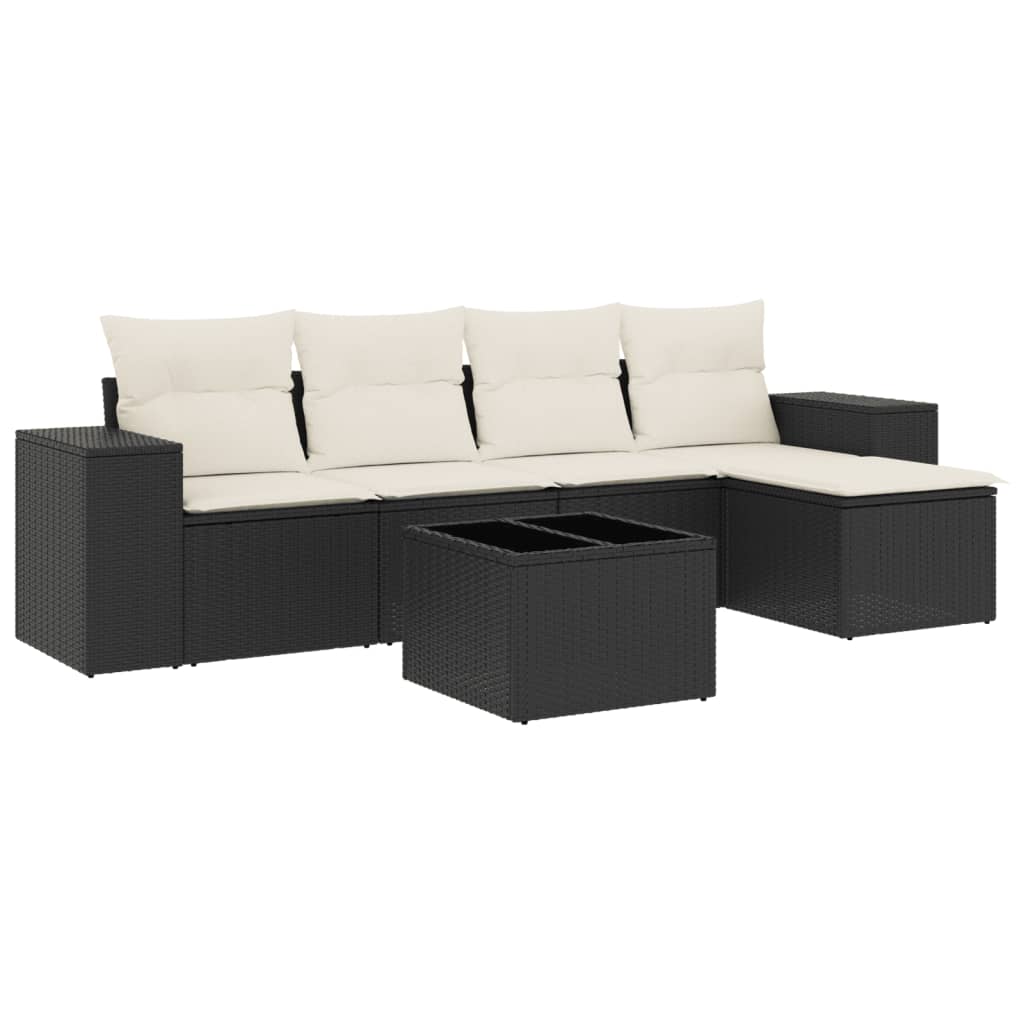 6-delige Loungeset met kussens poly rattan zwart is nu te koop bij PeponiXL, paradijselijk wonen!