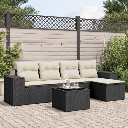 6-delige Loungeset met kussens poly rattan zwart is nu te koop bij PeponiXL, paradijselijk wonen!