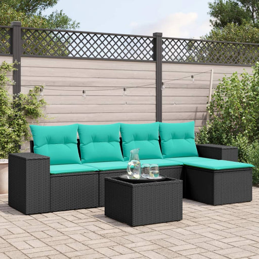 6-delige tuinbankset met kussens van zwart polyrotan is nu te koop bij PeponiXL, paradijselijk wonen!