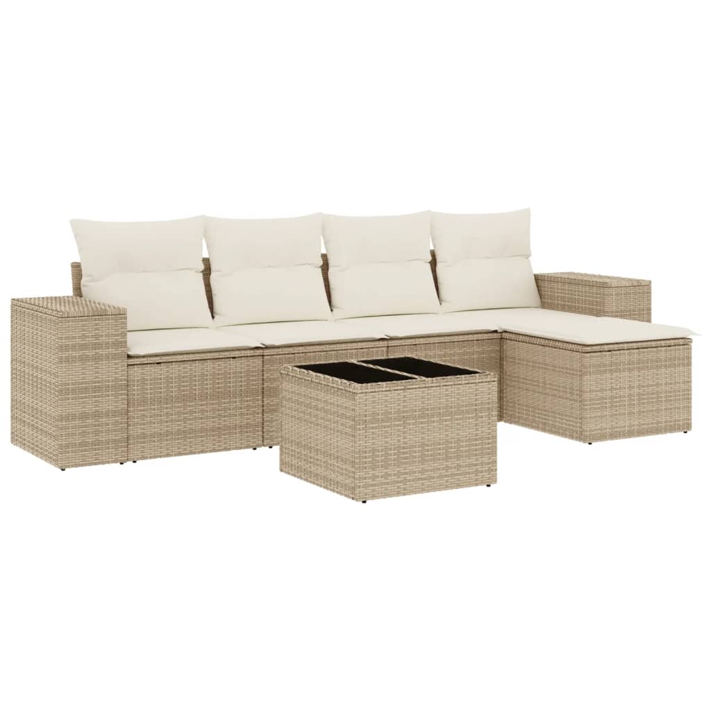 6-delige Loungeset met kussens poly rattan beige is nu te koop bij PeponiXL, paradijselijk wonen!