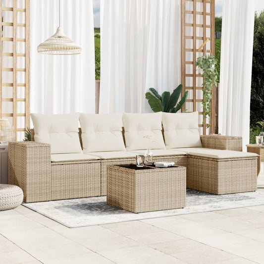 6-delige Loungeset met kussens poly rattan beige is nu te koop bij PeponiXL, paradijselijk wonen!