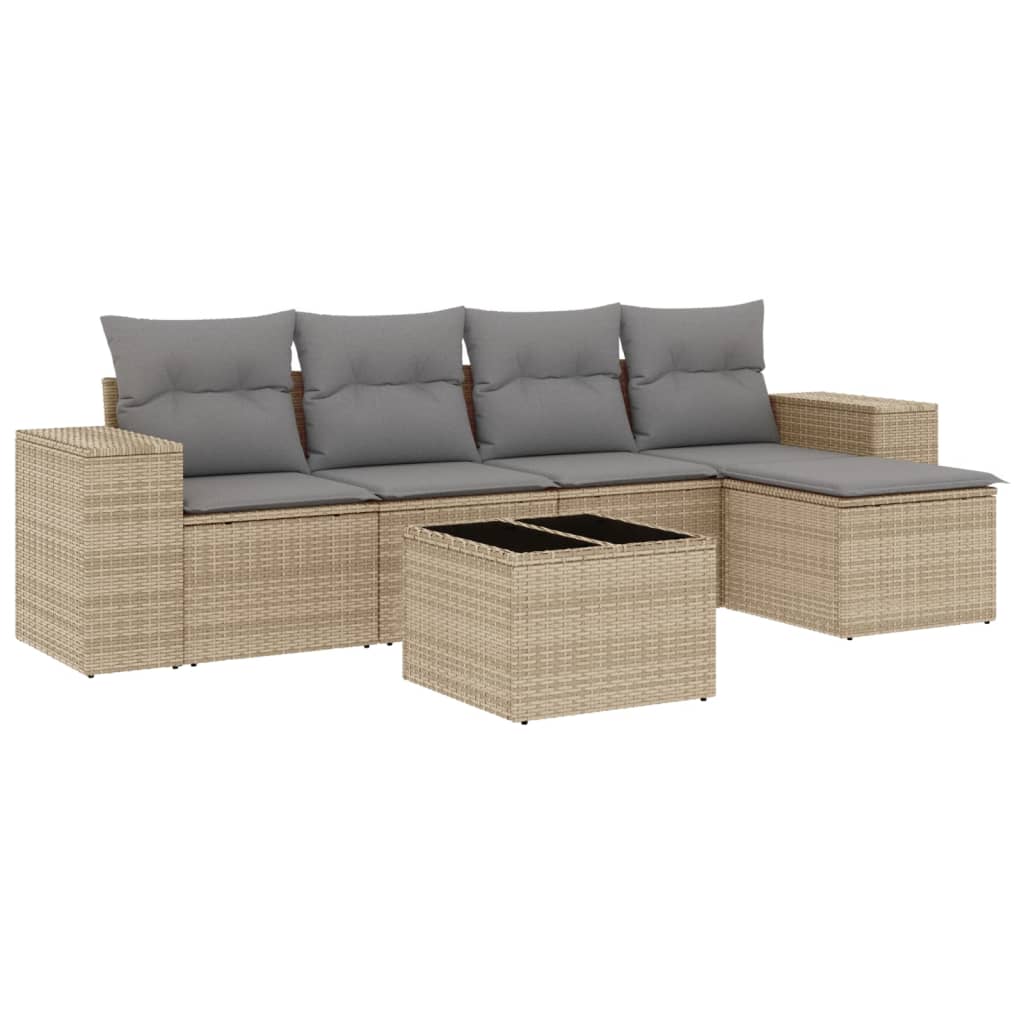 6-delige Loungeset met kussens poly rattan beige is nu te koop bij PeponiXL, paradijselijk wonen!