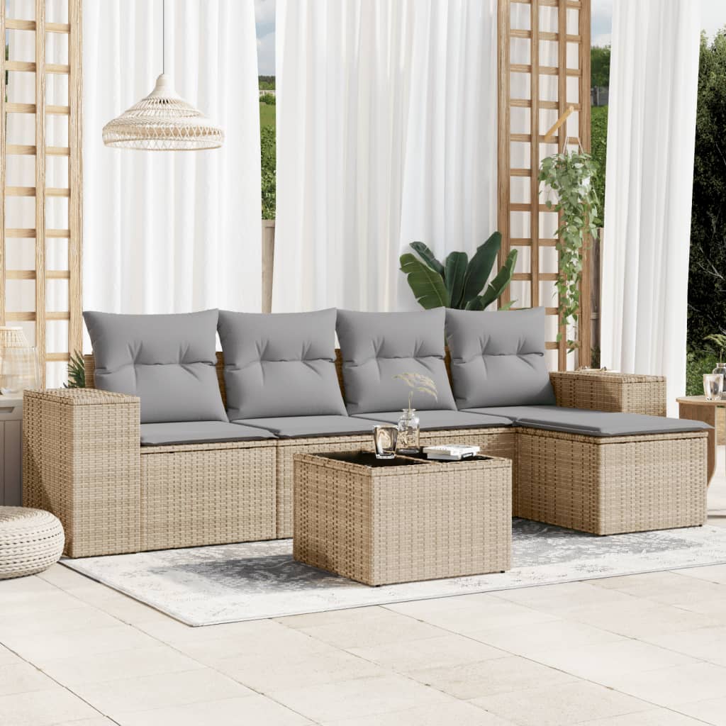 6-delige Loungeset met kussens poly rattan beige is nu te koop bij PeponiXL, paradijselijk wonen!