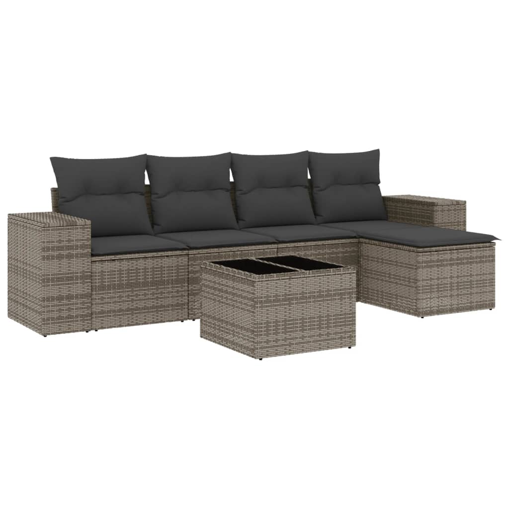 6-delige Loungeset met kussens poly rattan grijs is nu te koop bij PeponiXL, paradijselijk wonen!