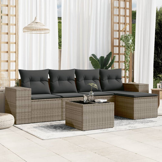 6-delige Loungeset met kussens poly rattan grijs is nu te koop bij PeponiXL, paradijselijk wonen!