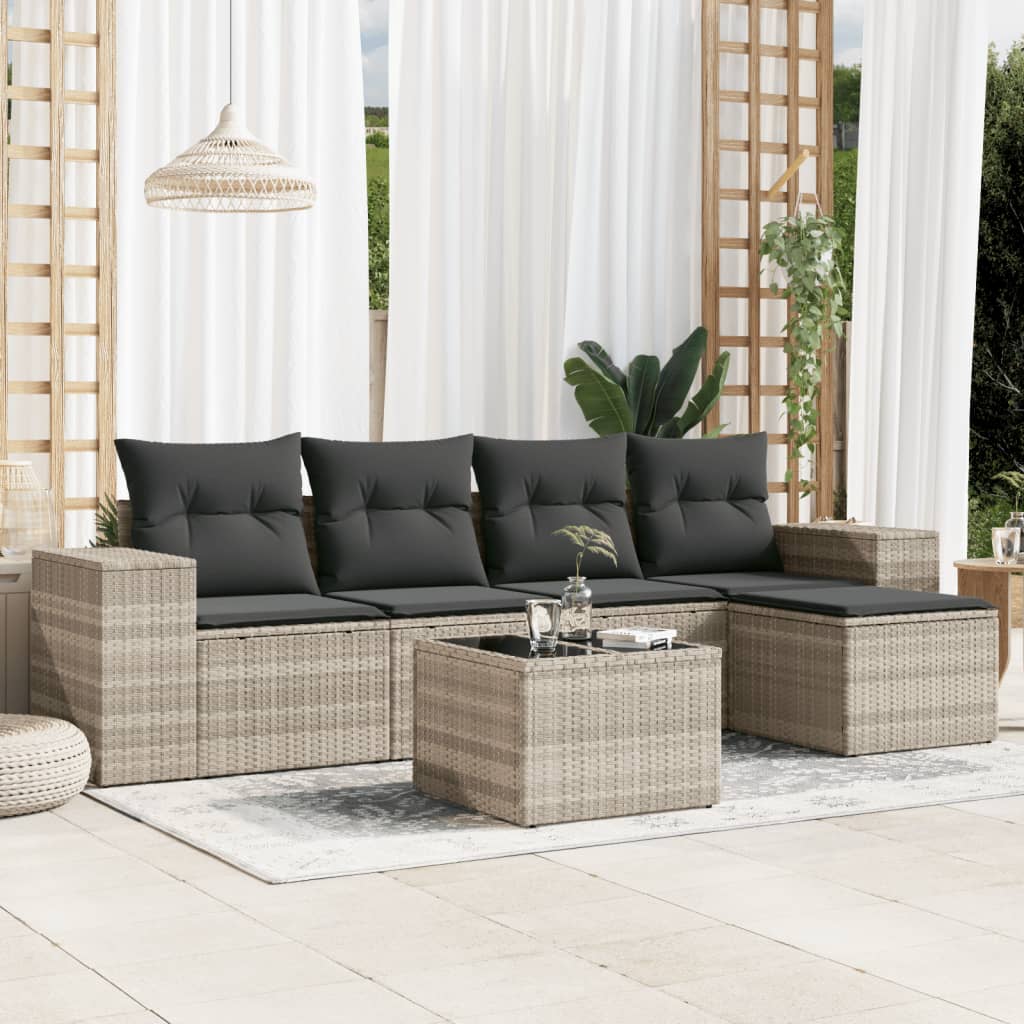 6-delige Loungeset met kussens poly rattan lichtgrijs is nu te koop bij PeponiXL, paradijselijk wonen!